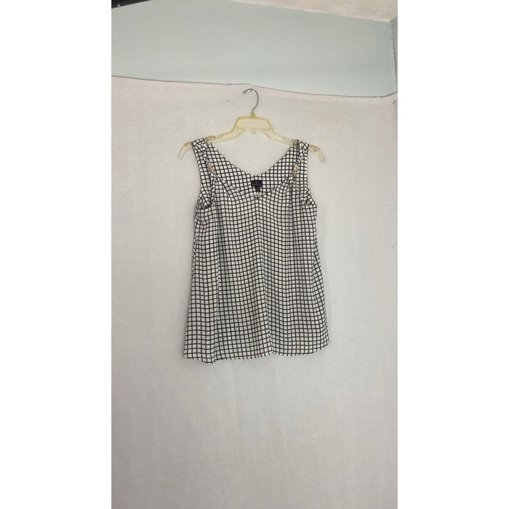 Worthington Womens Medium Sleeveless Blouse‎ White Green Black Checkered